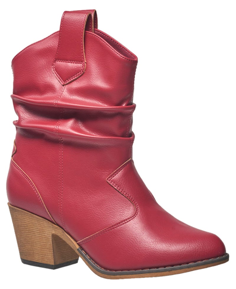 Charles Albert Modern Western Cowboy Boots for Women Ladies Stacked Heel Ankle Cowgirl Boots with Pull-Up Tabs in Red Size 7 - Image 1